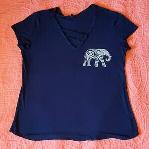Attitude Not Included Navy Blue Elephant Dream V Neck & Anchor Print Shirt 2X
